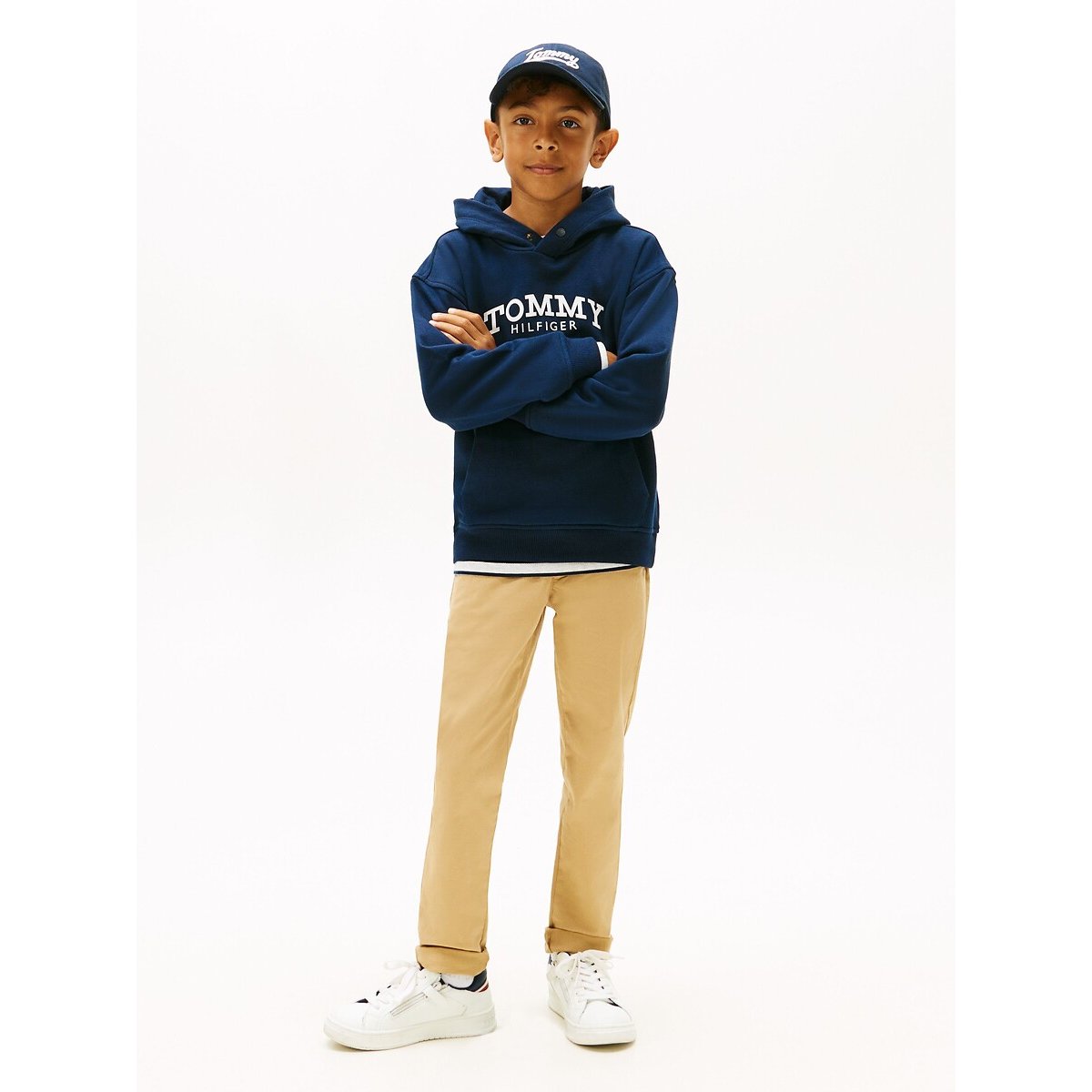 Sweat com capuz, em moletão marinho, TOMMY HILFIGER