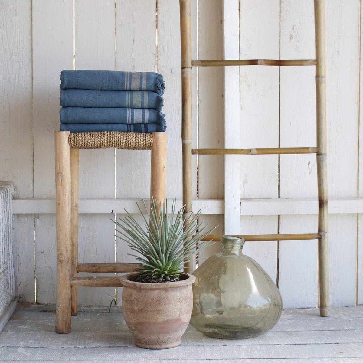 Fouta éponge coton FARO Made in Europe bleu orage / noir, FEBRONIE