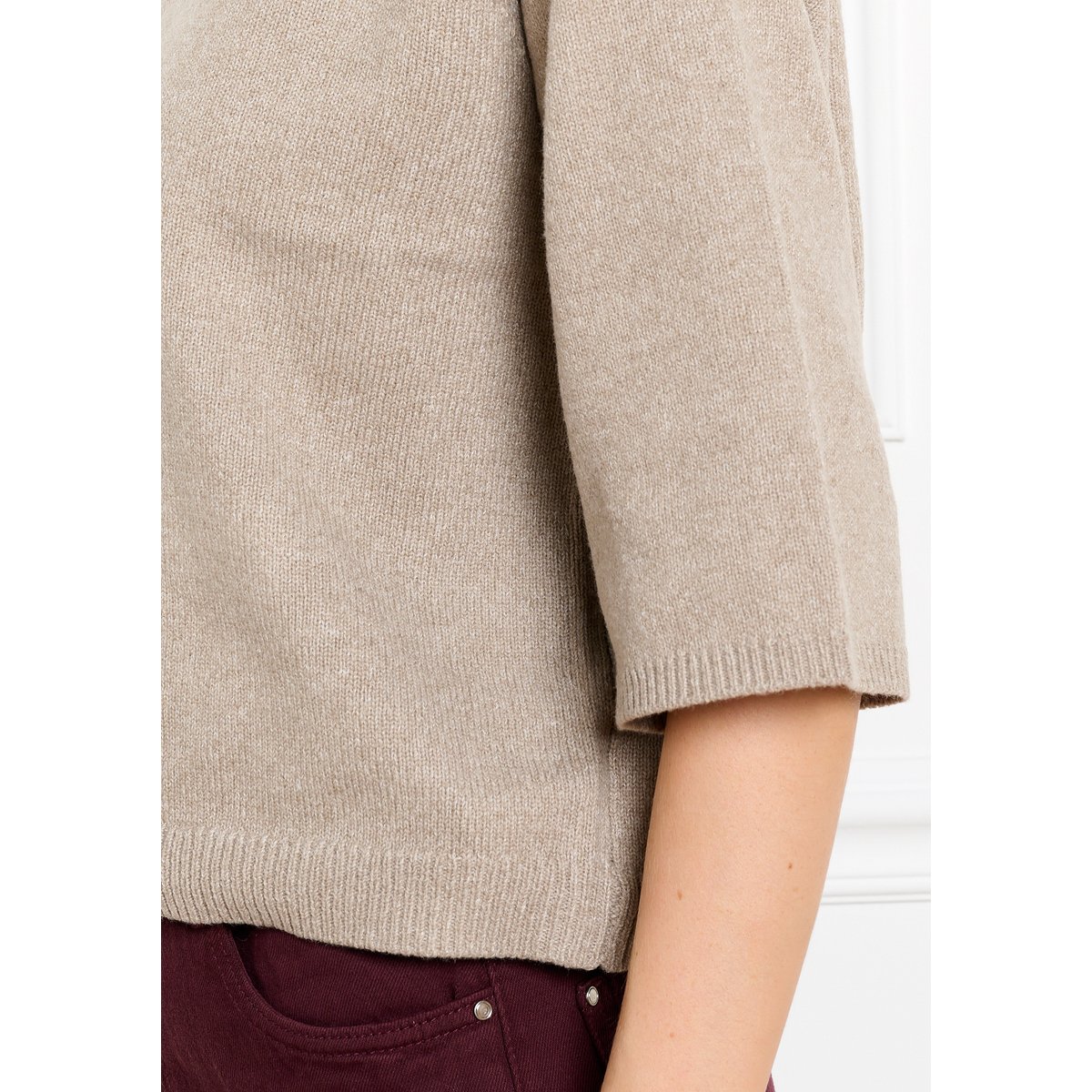 Pull raglan à manches 3/4 taupe, LOLALIZA