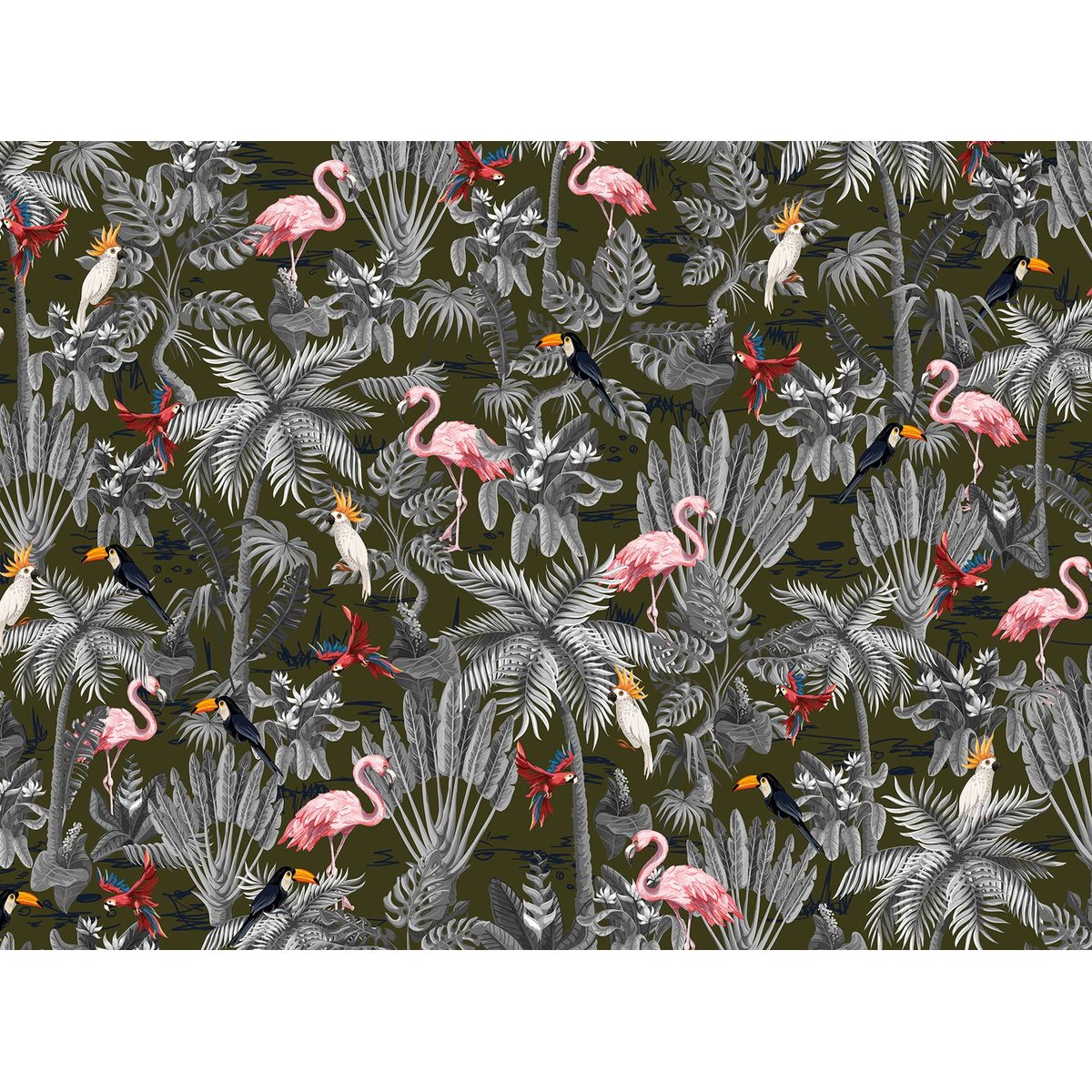 Papier peint panoramique flamants tropicaux intissé, HEXOA