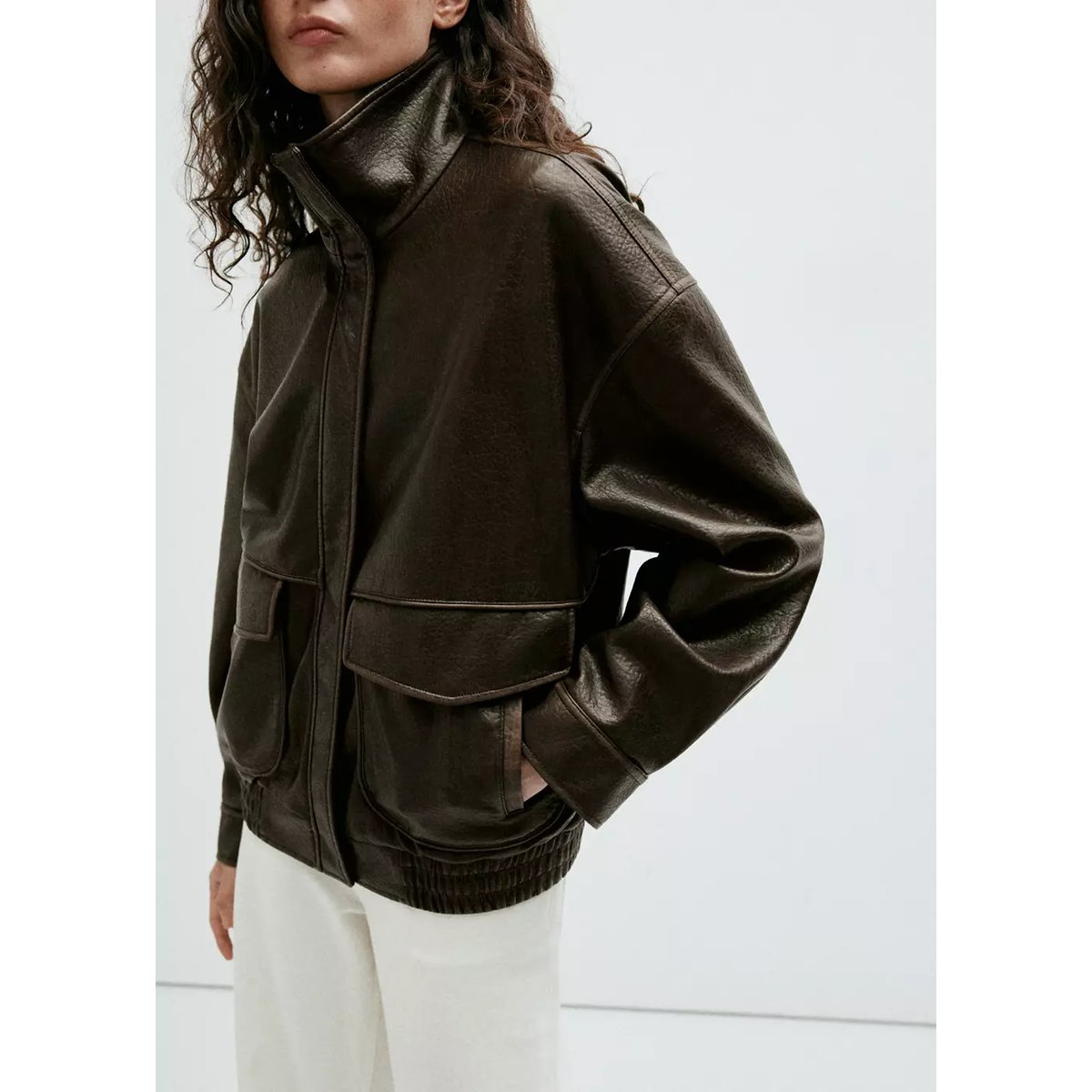 Veste bomber col cheminée kaki, MANGO