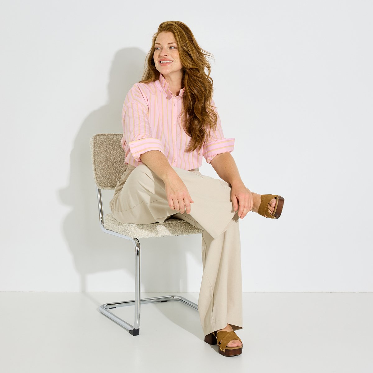Chemise rayée col volanté rose pink, GRAIN DE MALICE