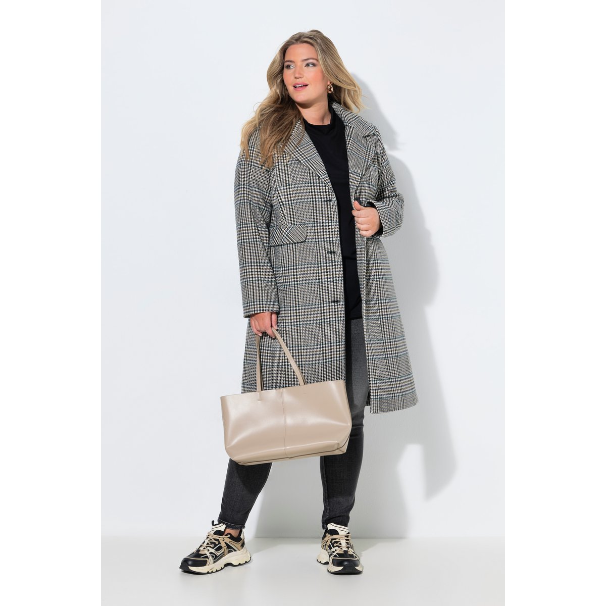 Manteau à carreaux aspect laine blanc cassé, ULLA POPKEN