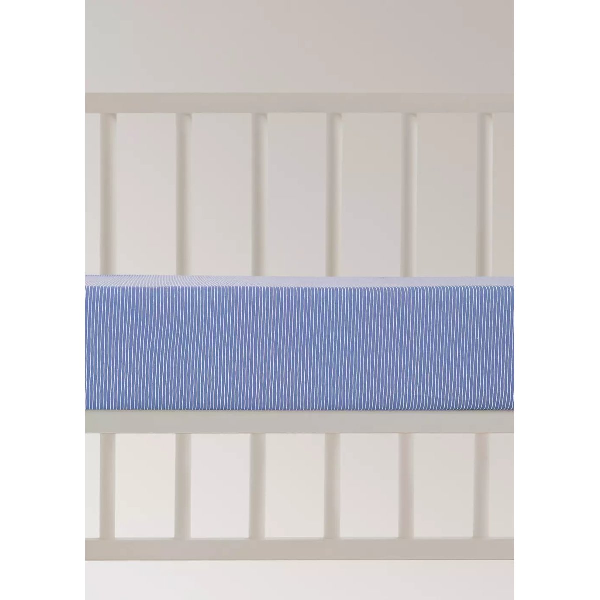 Drap-housse berceau percale de coton rayures bleu, MANGO HOME
