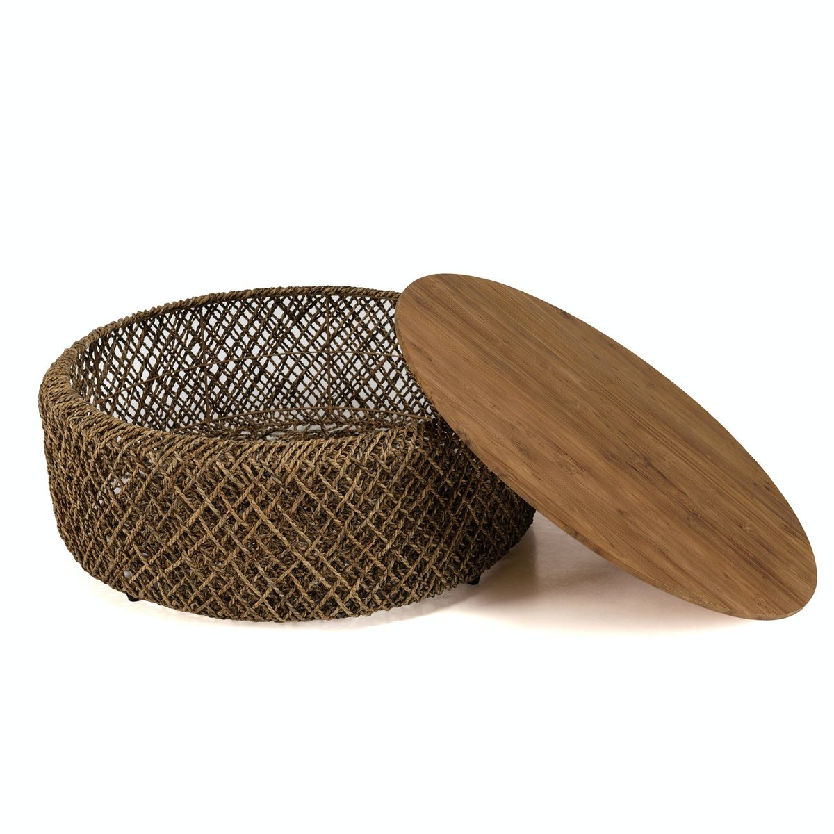 Table basse ronde 98 cm fibre tressée et bois SWING bois naturel, PIER IMPORT