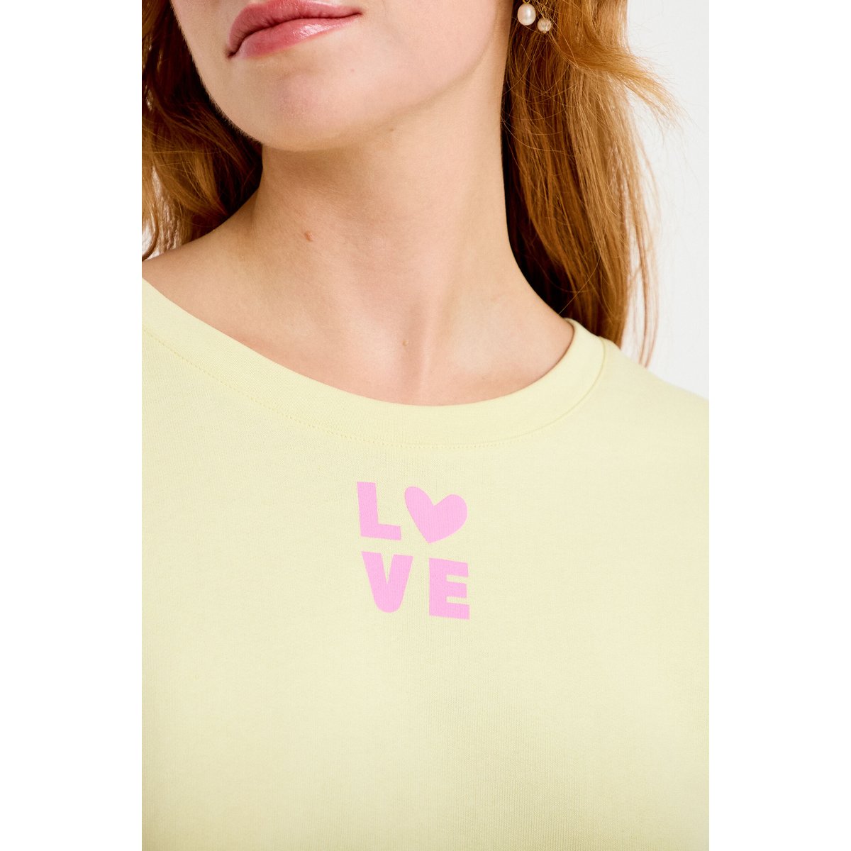 Sweat oversize cropped col rond jaune clair, CACHE CACHE