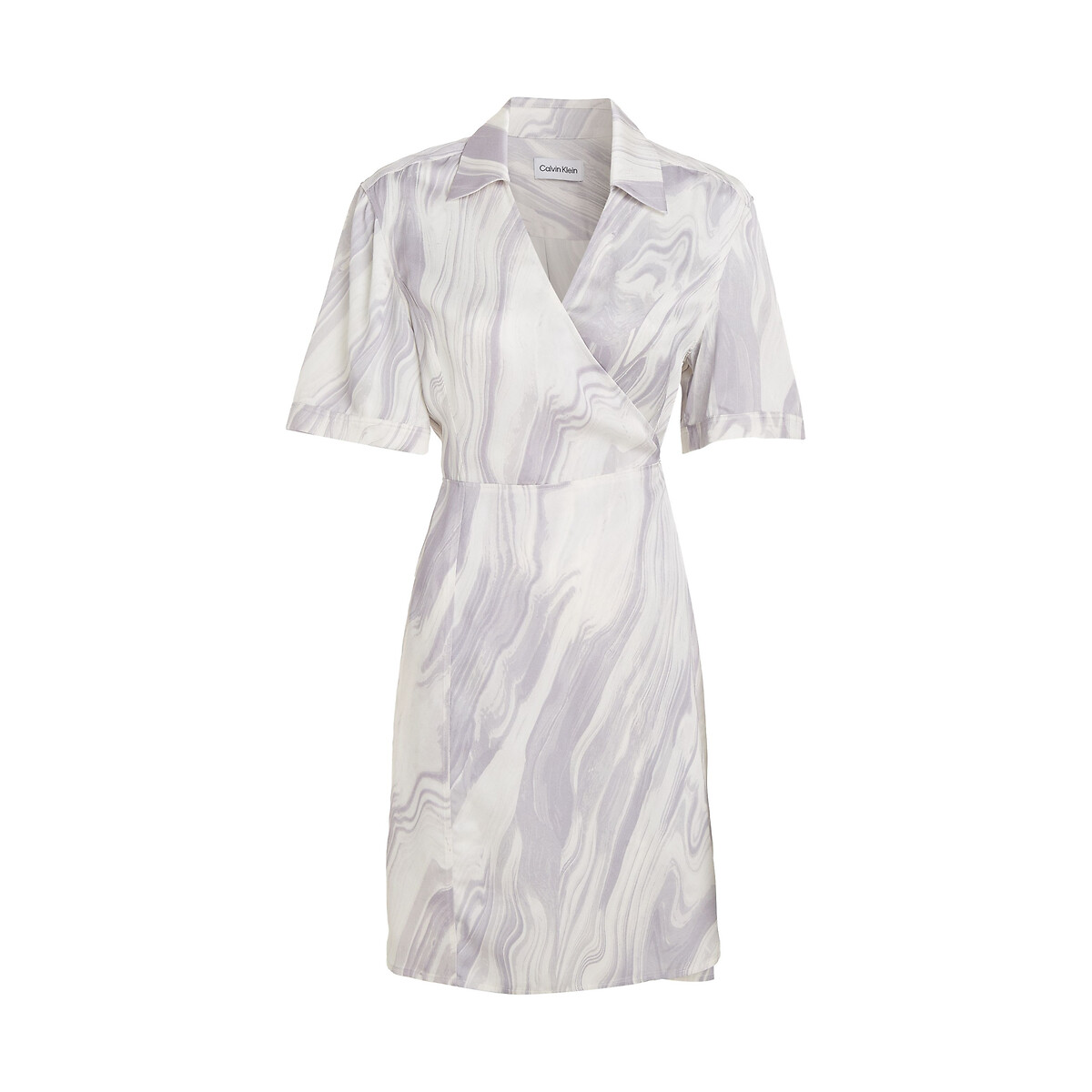 Robe portefeuille, courte, manches courtes imprimé mauve, CALVIN KLEIN