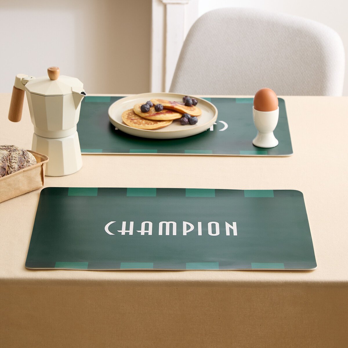 Set de table rectangulaire avec inscription champion vert, ATMOSPHERA