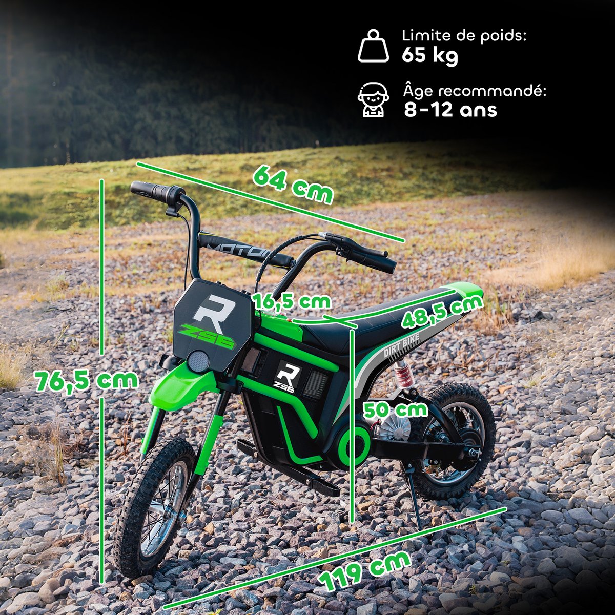 Moto électrique à conducteur assis PP Vert vert, HOMCOM