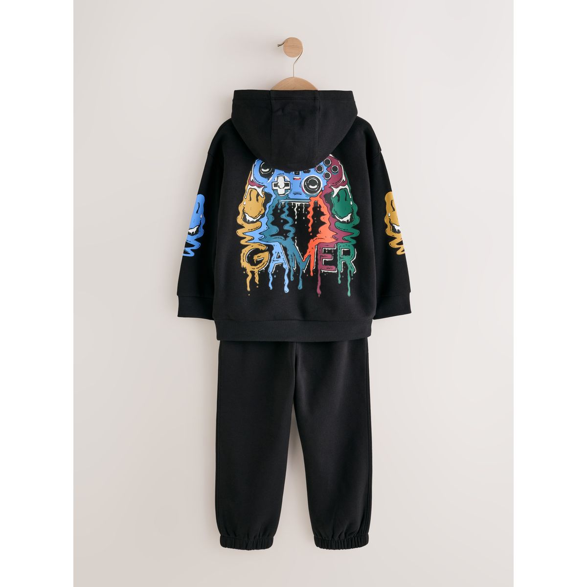 Sweat à capuche imprimé/pantalon de jogging joueur noir, NEXT