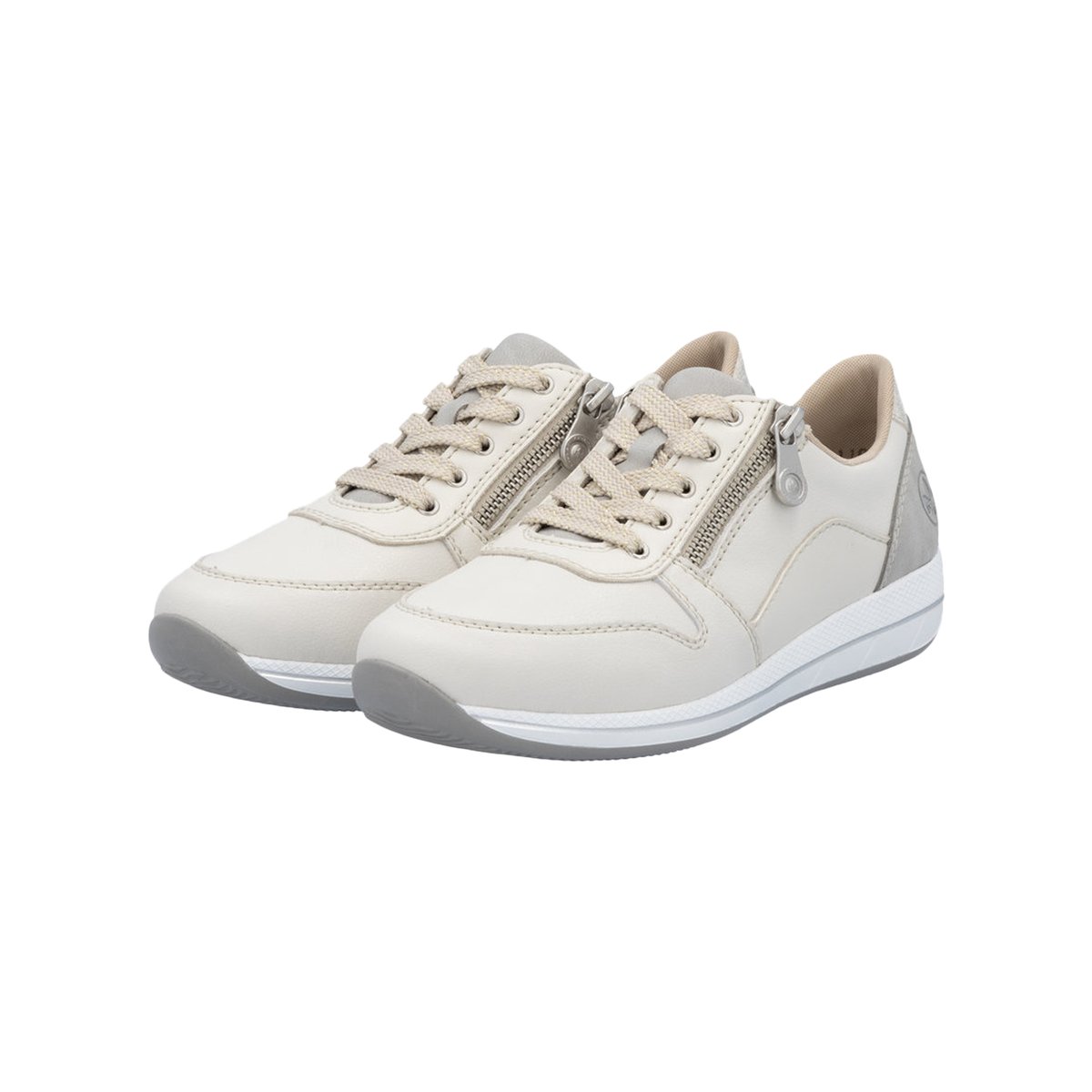 Sneakers en cuir noires fermées par des lacets plats et des zips latéraux blanc combi, RIEKER