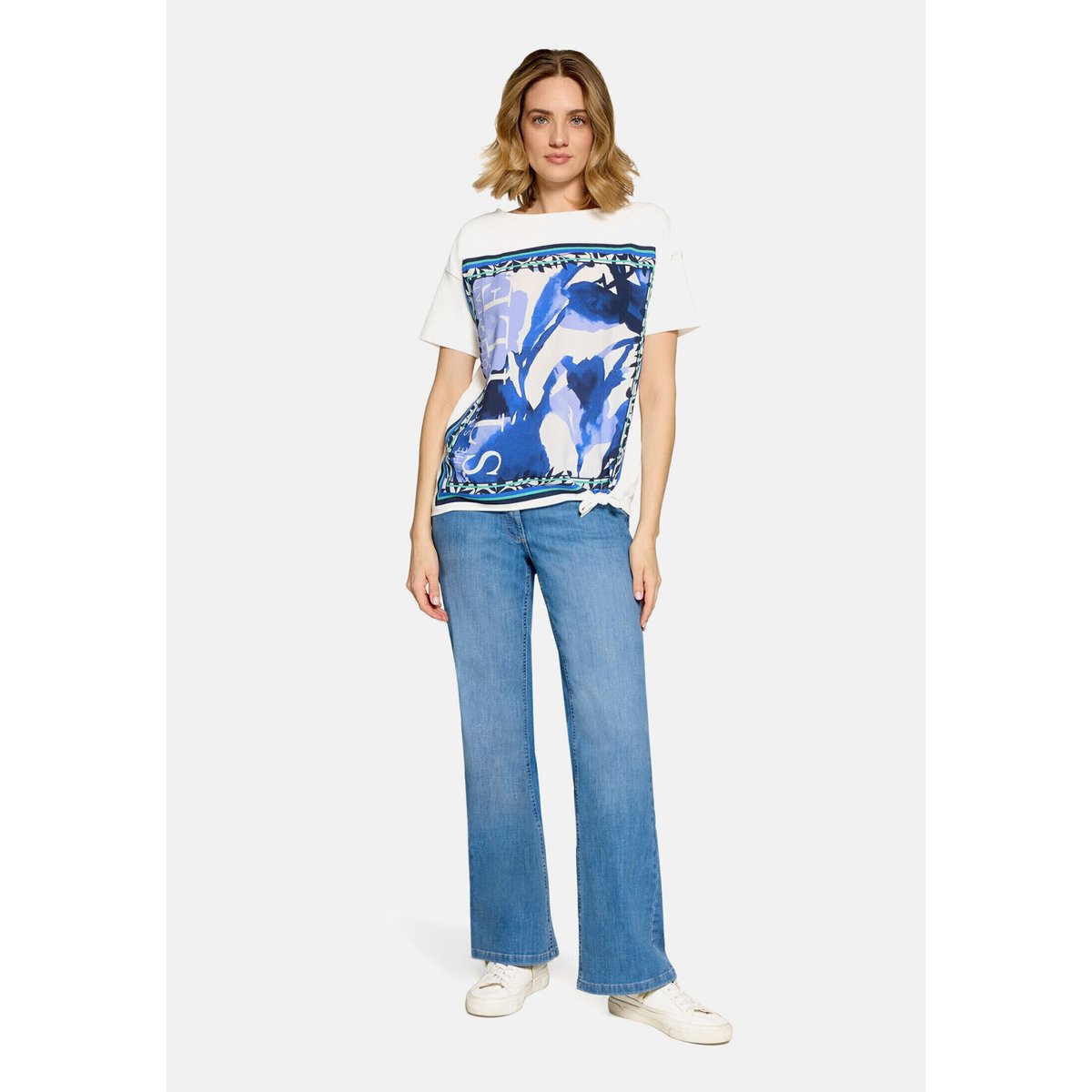 T-shirt façon blouse à nœud patch cream/blue, BETTY BARCLAY