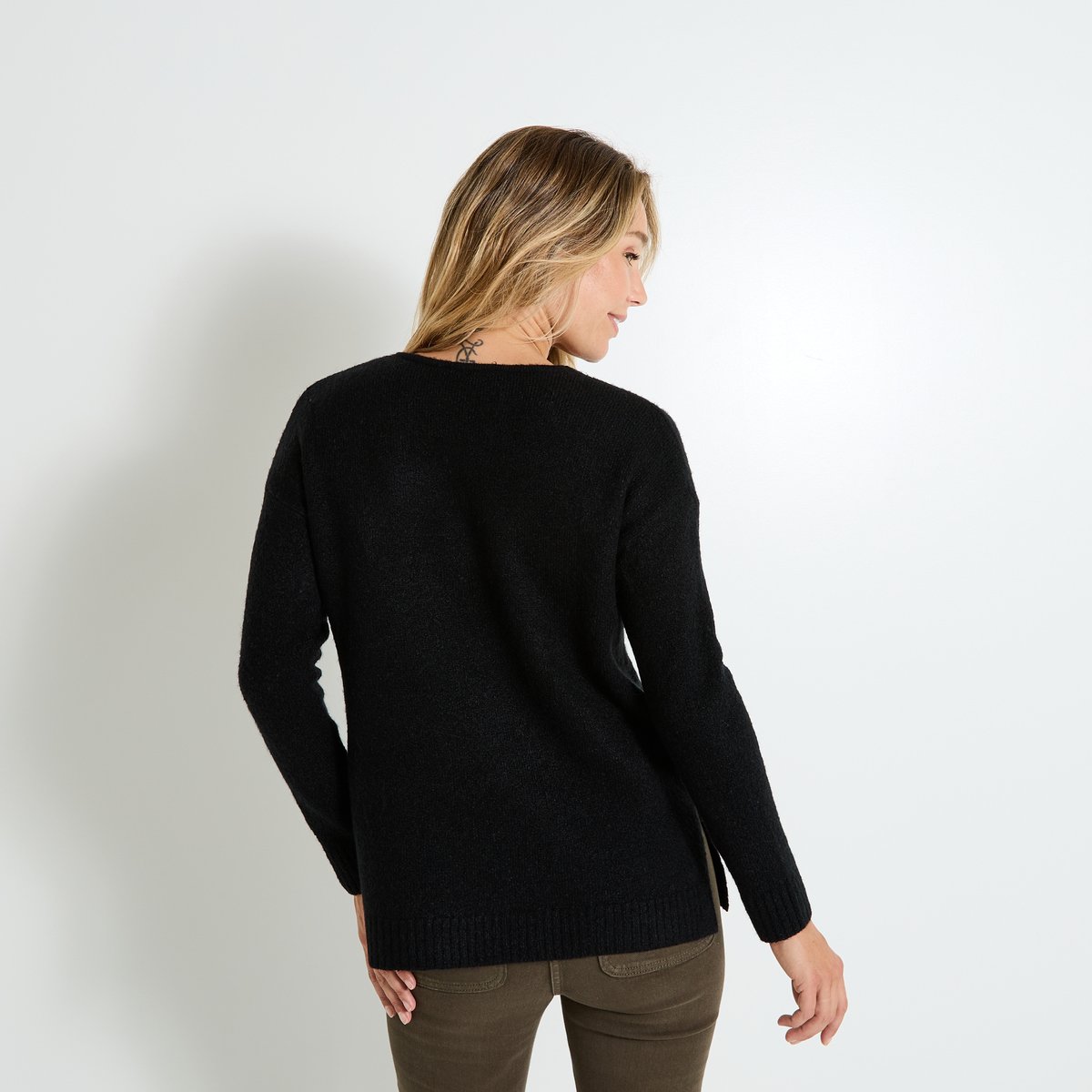 Pull col V noir, GRAIN DE MALICE