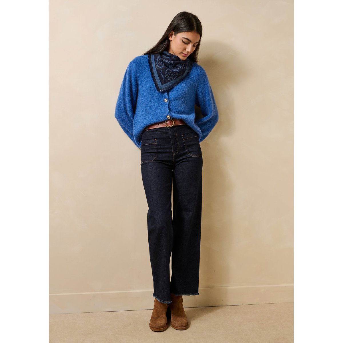 Carré laine en jacquard bleu ice, LA FEE MARABOUTEE