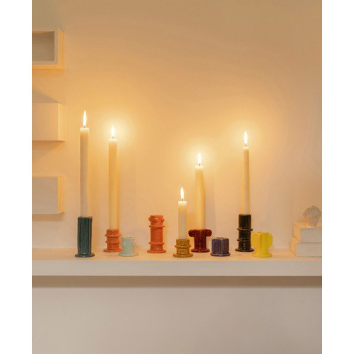 Lot de 3 bougeoirs en grès emaillé Molly 02 multicolore, SERAX