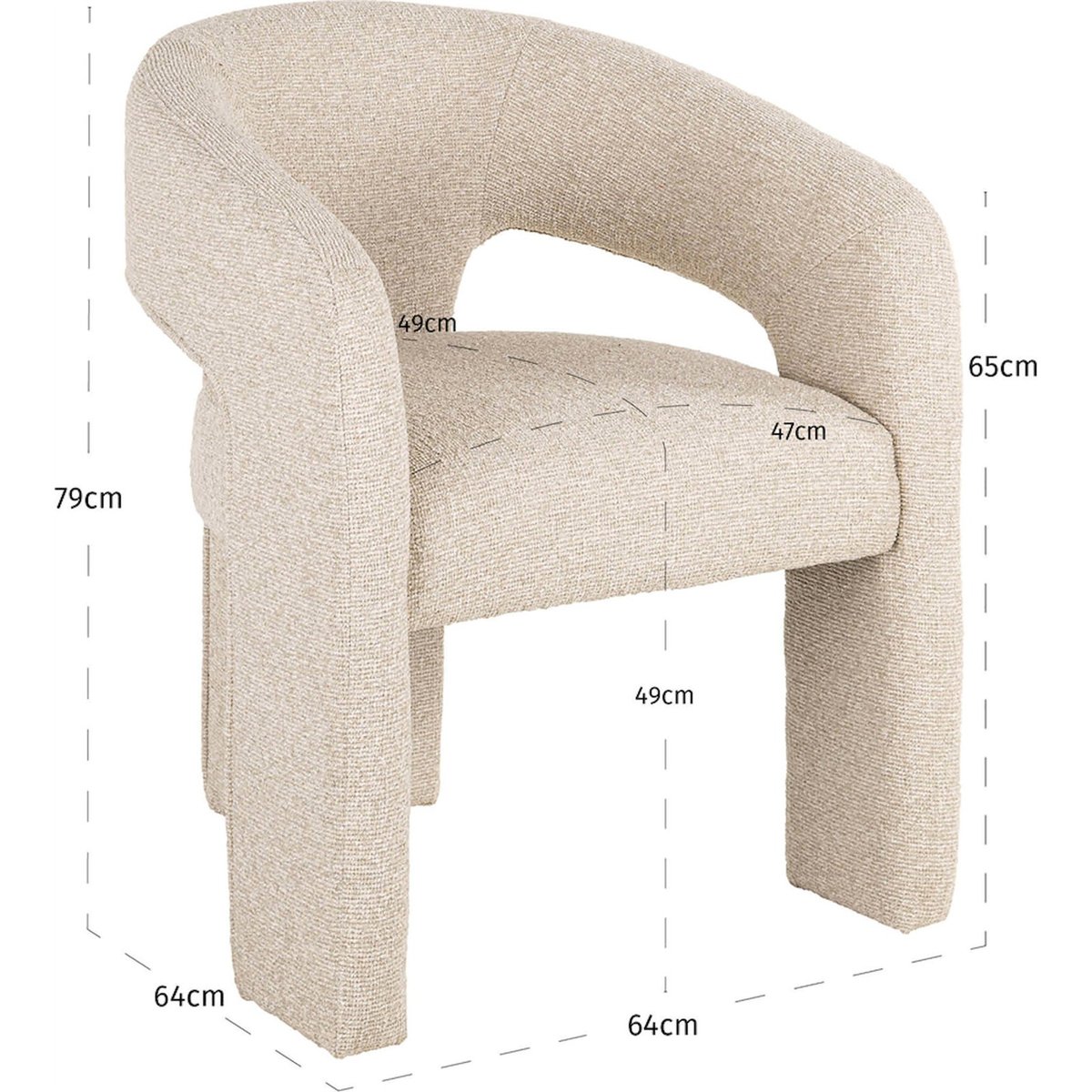 Chaise de salle à manger en polyester assise carrée biscotti beige texturé, RECOLLECTION