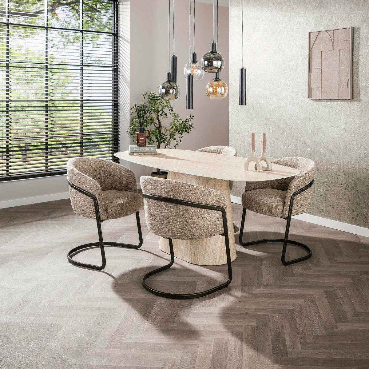 Table à manger céramique 3D design ovale moderne 180 cm COLISEE beige, PIER IMPORT