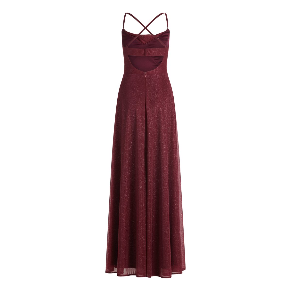 Robe de soirée à encolure bénitier rouge/gris, VERA MONT
