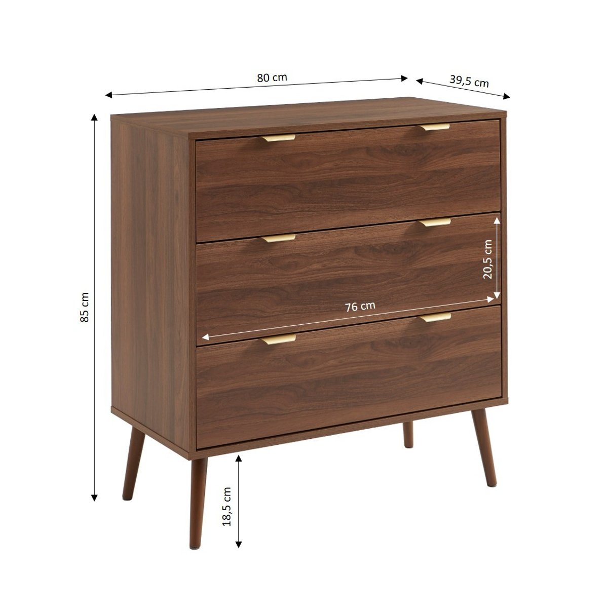 Commode 3 tiroirs JEANNE noyer, BAÏTA