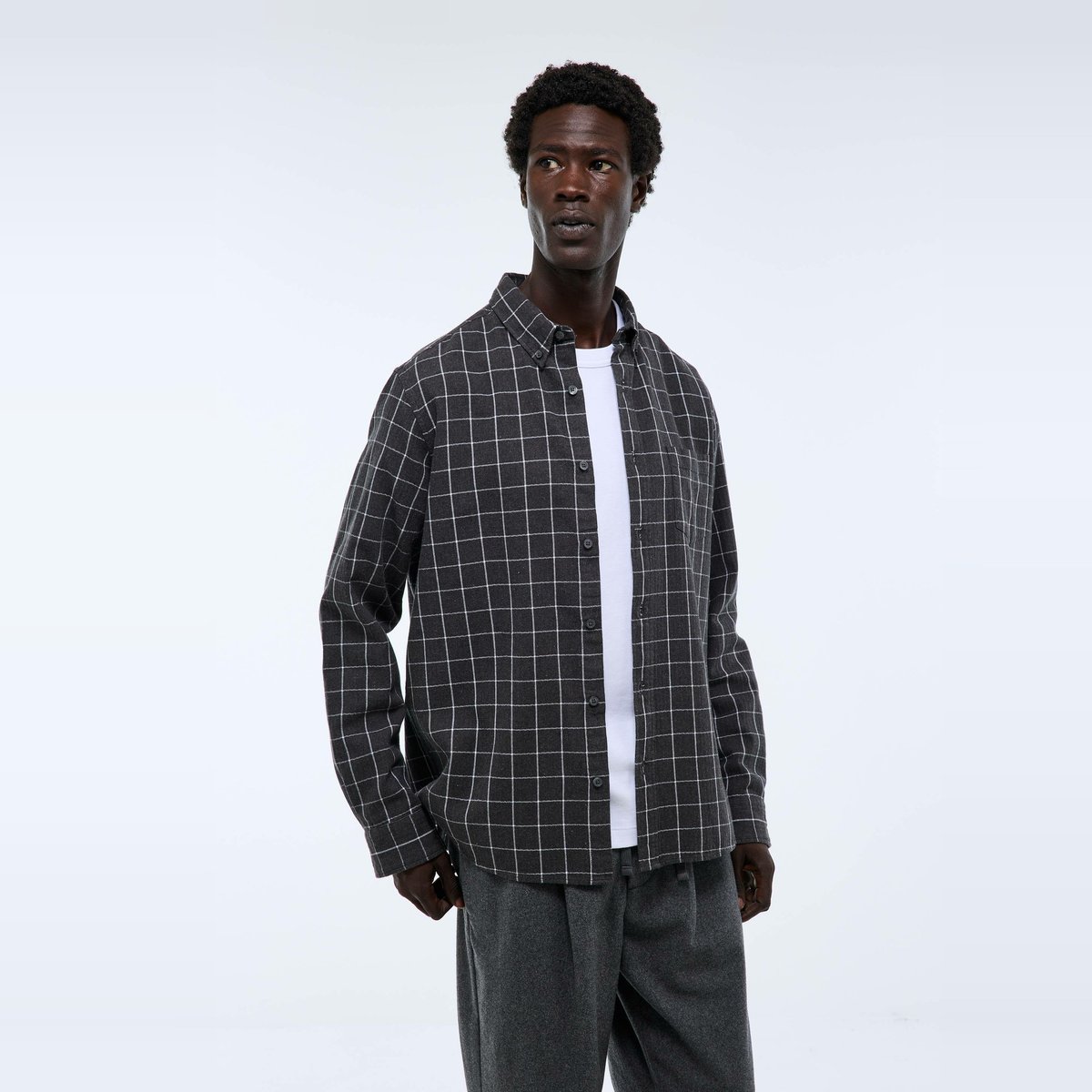 Chemise en flanelle à carreaux en coton BIO GOTS gris fonce anthracite, MONOPRIX