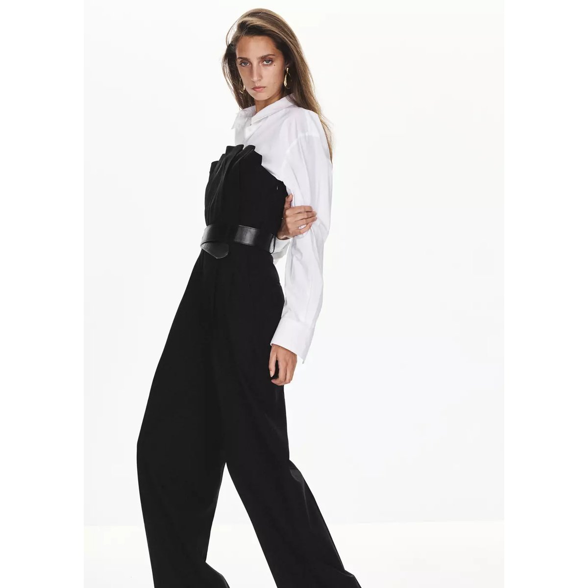 Combinaison bustier ceinture noir, MANGO
