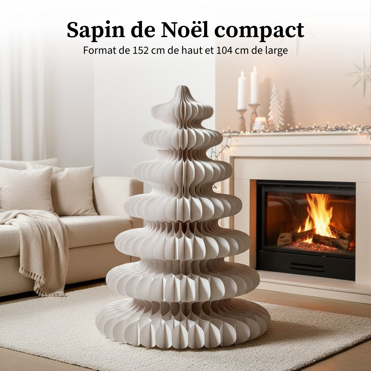 Sapin de Noël décoratif en papier H153 cm YARRAH blanc, MICA DECORATIONS