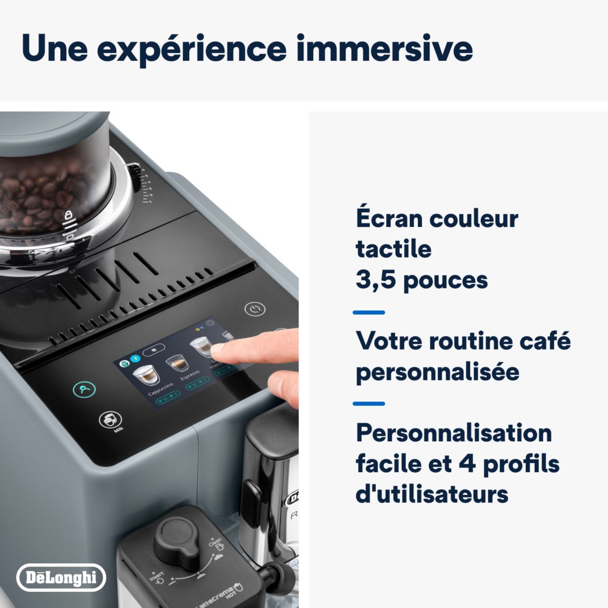 Expresso Broyeur FEB4455.G Rivelia Latte Gris couleur unique, DELONGHI