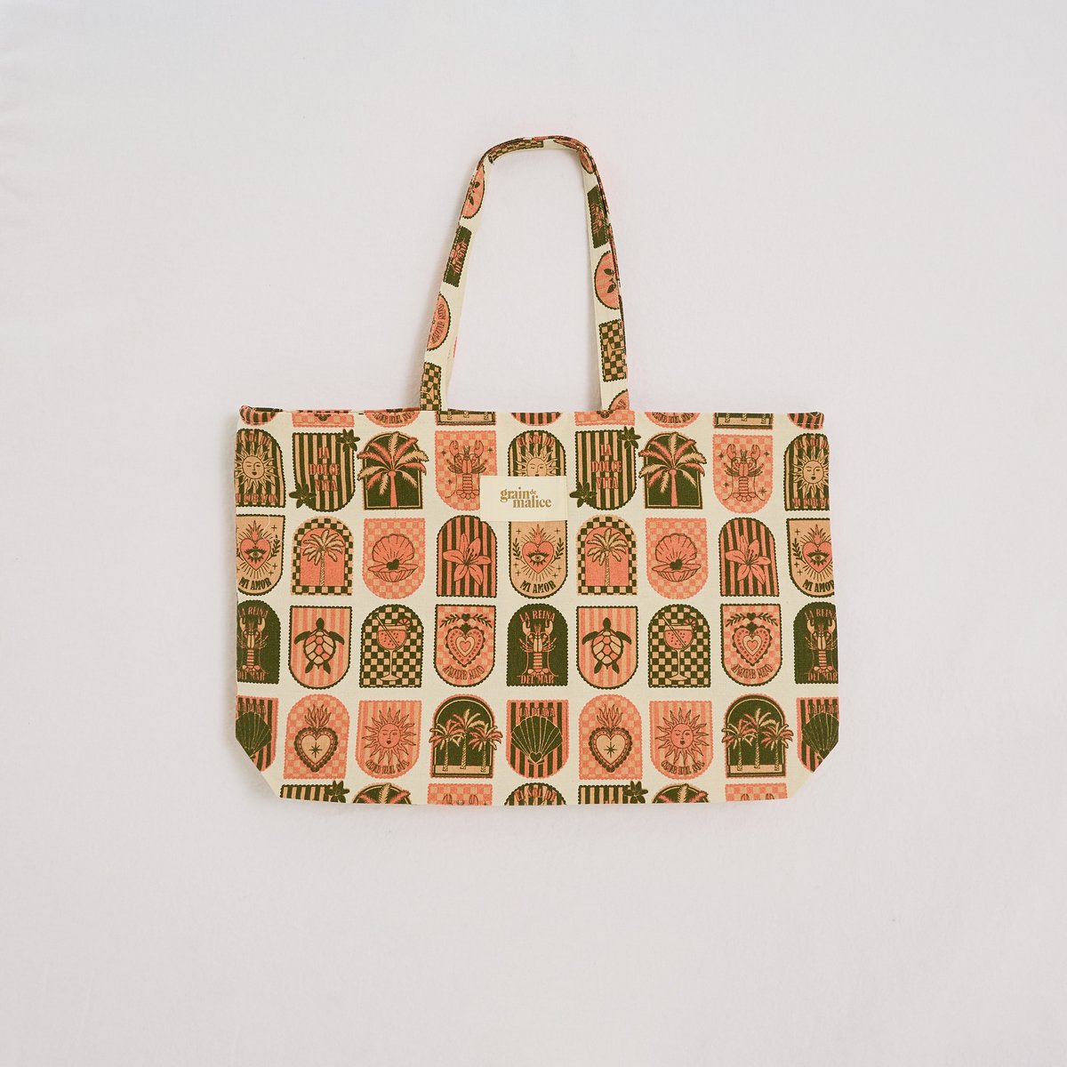 Tote bag imprimé graphique rose, GRAIN DE MALICE