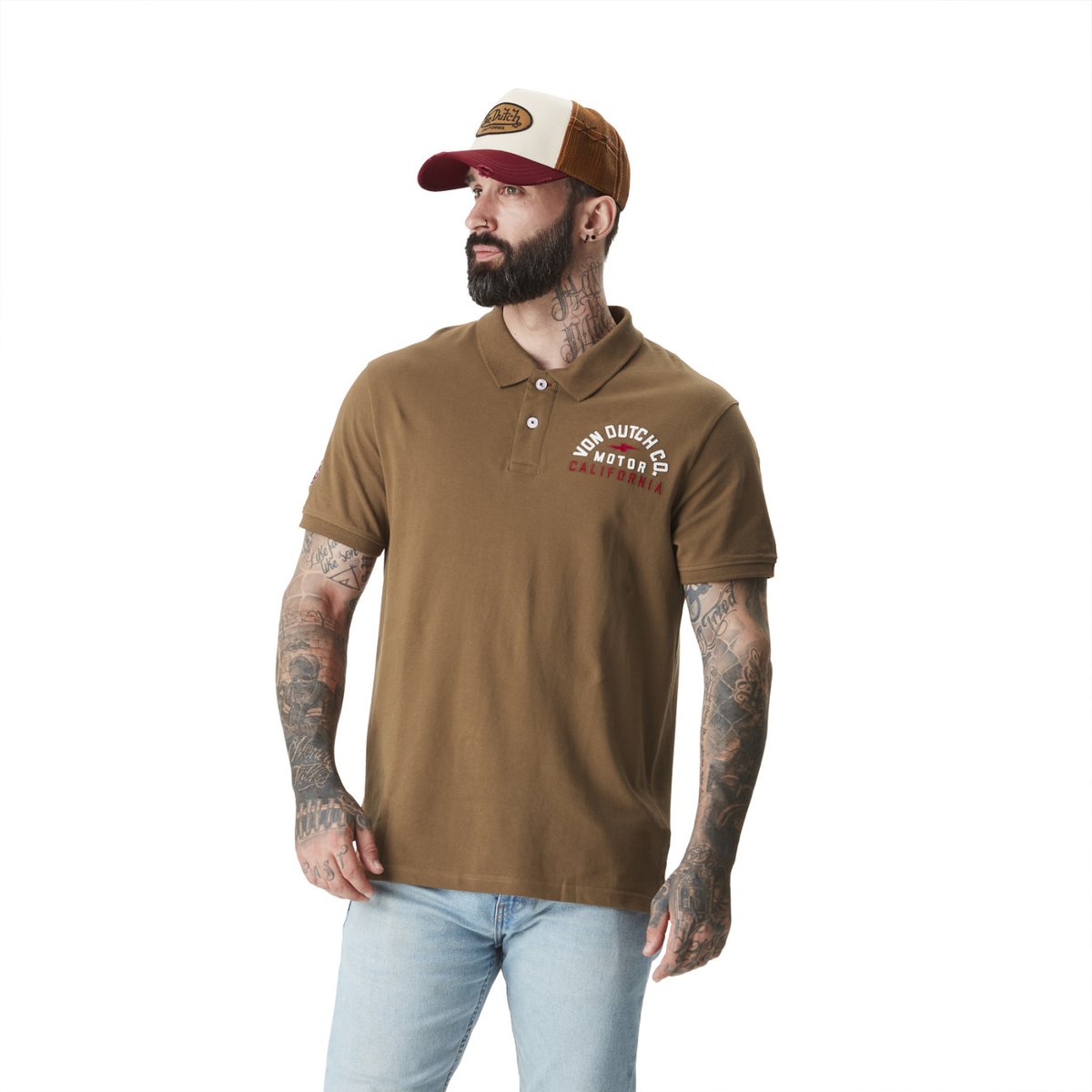 Polo en coton California marron, VON DUTCH