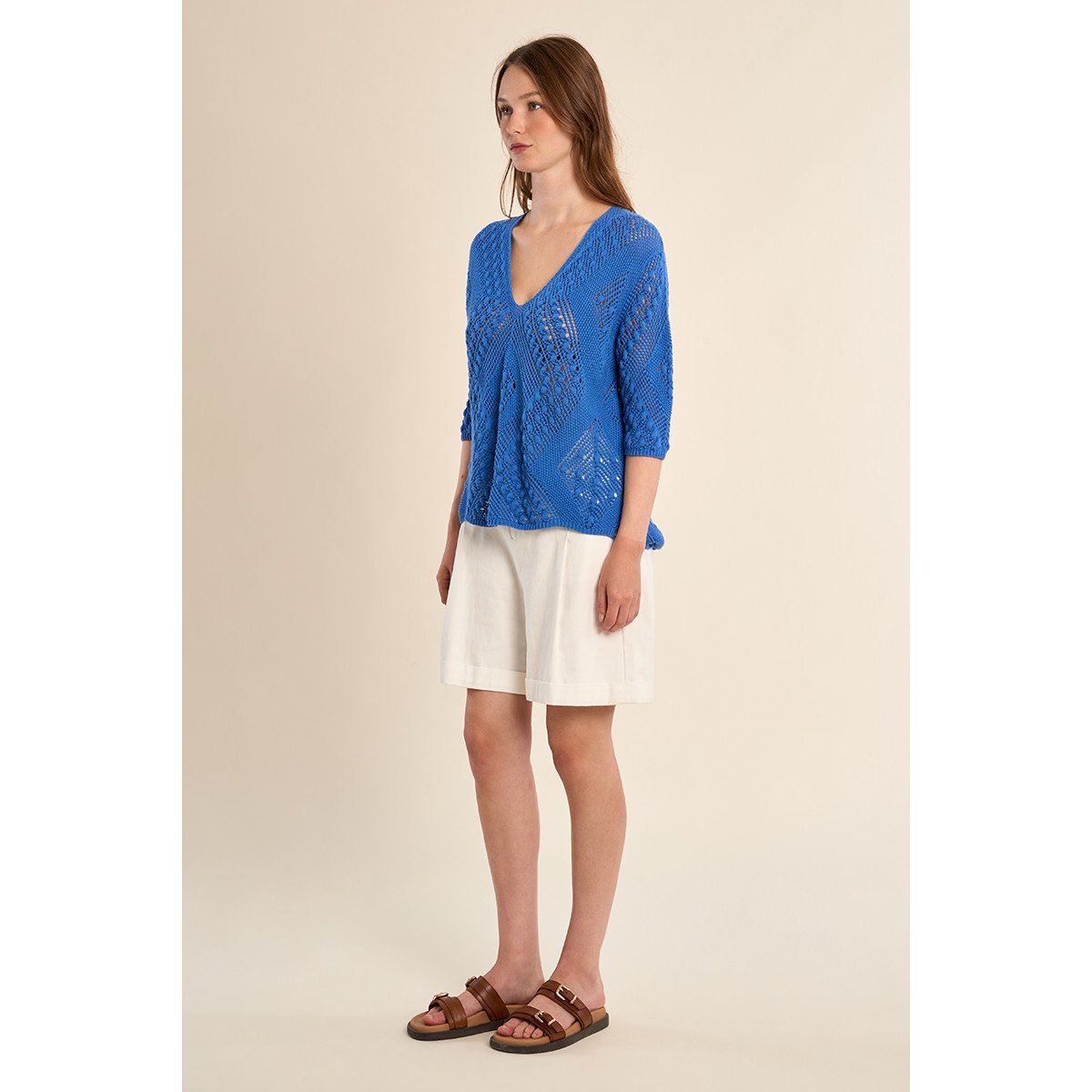 Maille manches courtes en crochet bleu, MOLLY BRACKEN