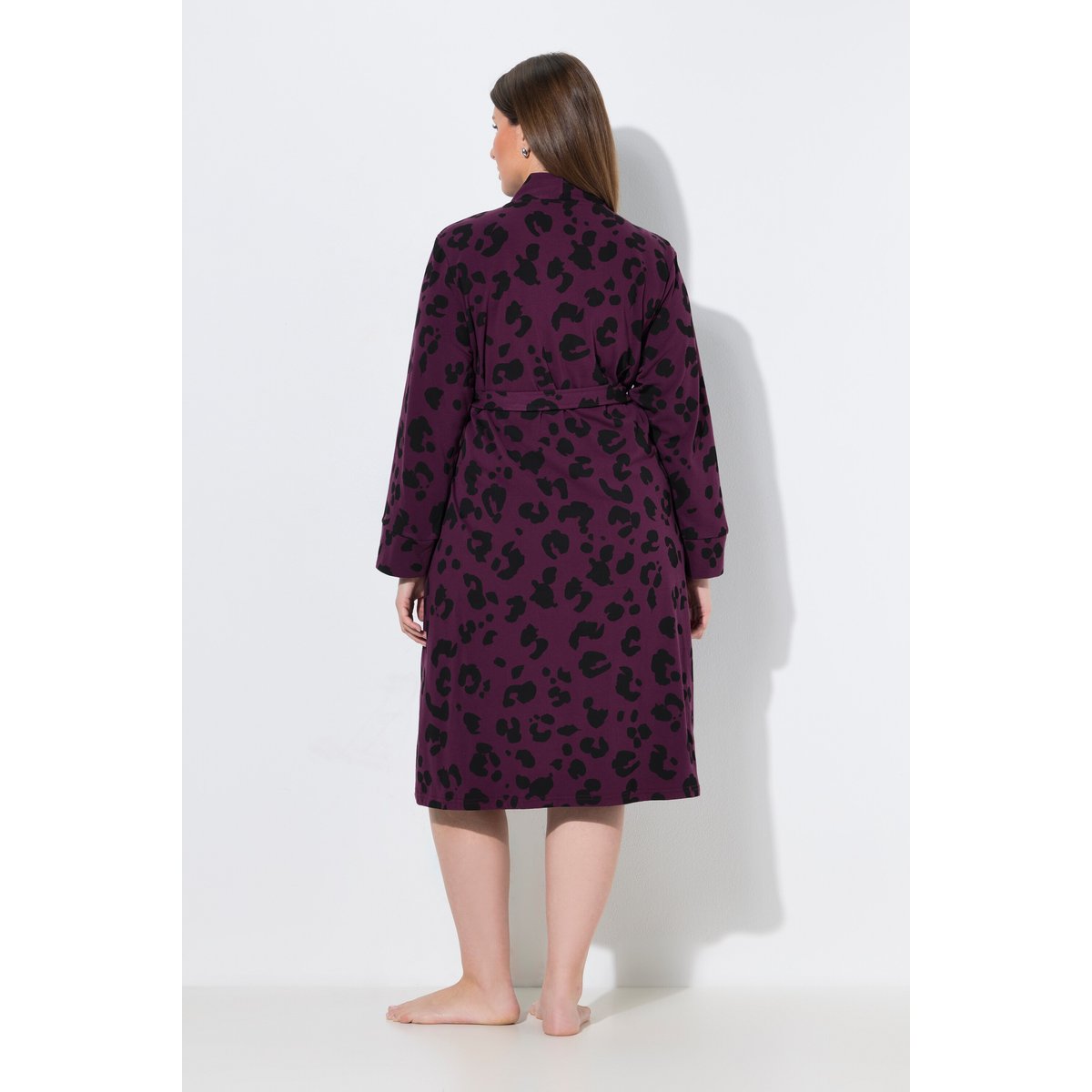 Peignoir en tissu éponge, motif léopard prune foncé, ULLA POPKEN