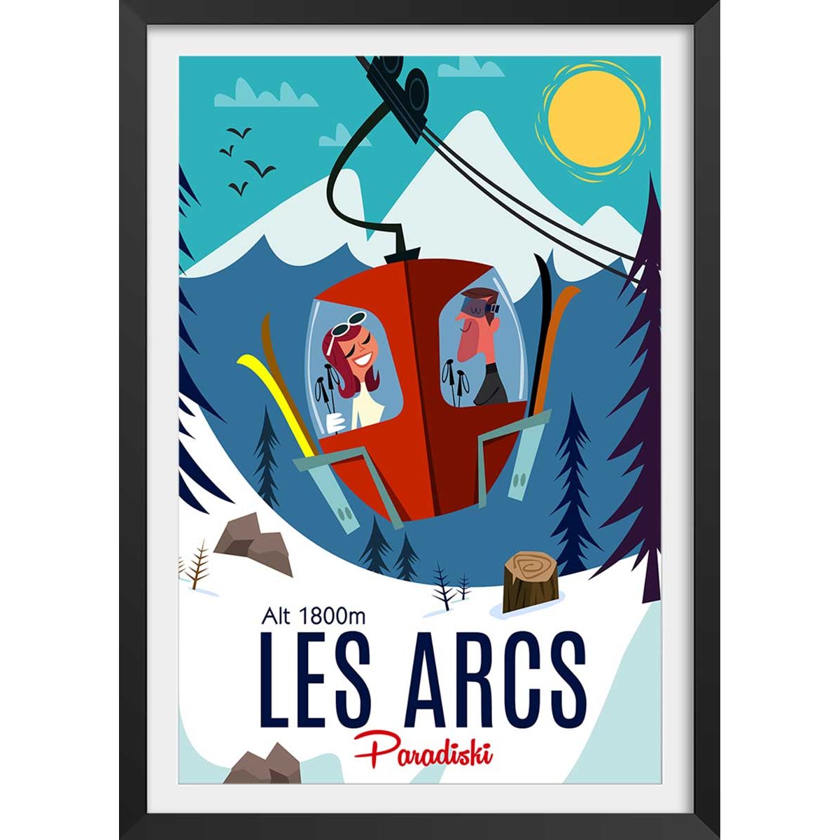 Poster de paradiski les arcs affiche + cadre en bois - noir, HEXOA