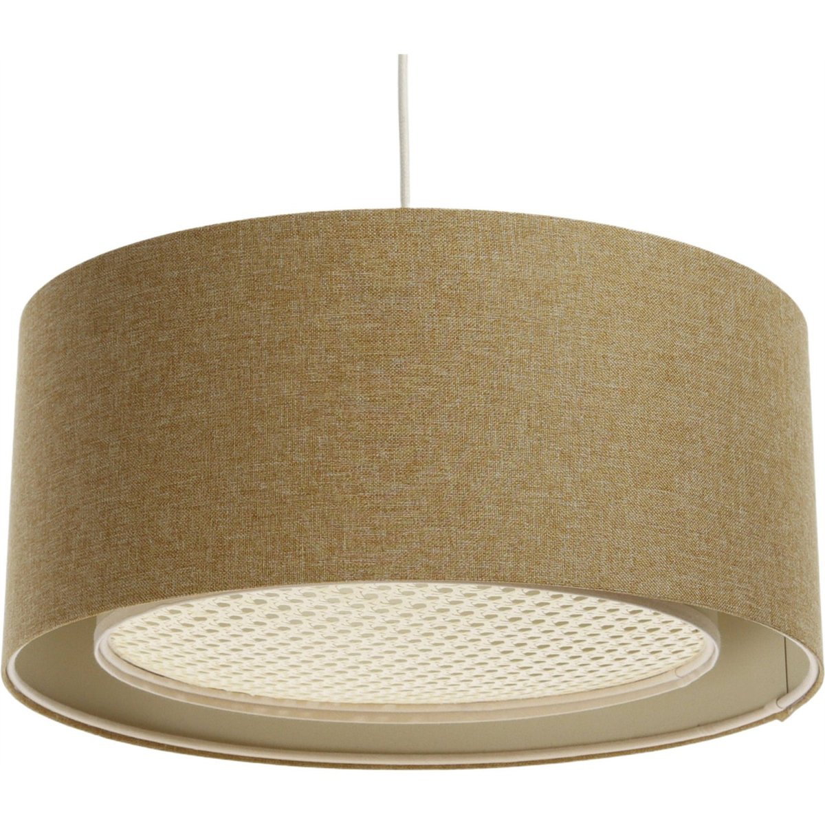 Suspension ronde en tissu avec diffuseur rotin Boho Elegant beige crème et rotin naturel, BPS KONCEPT