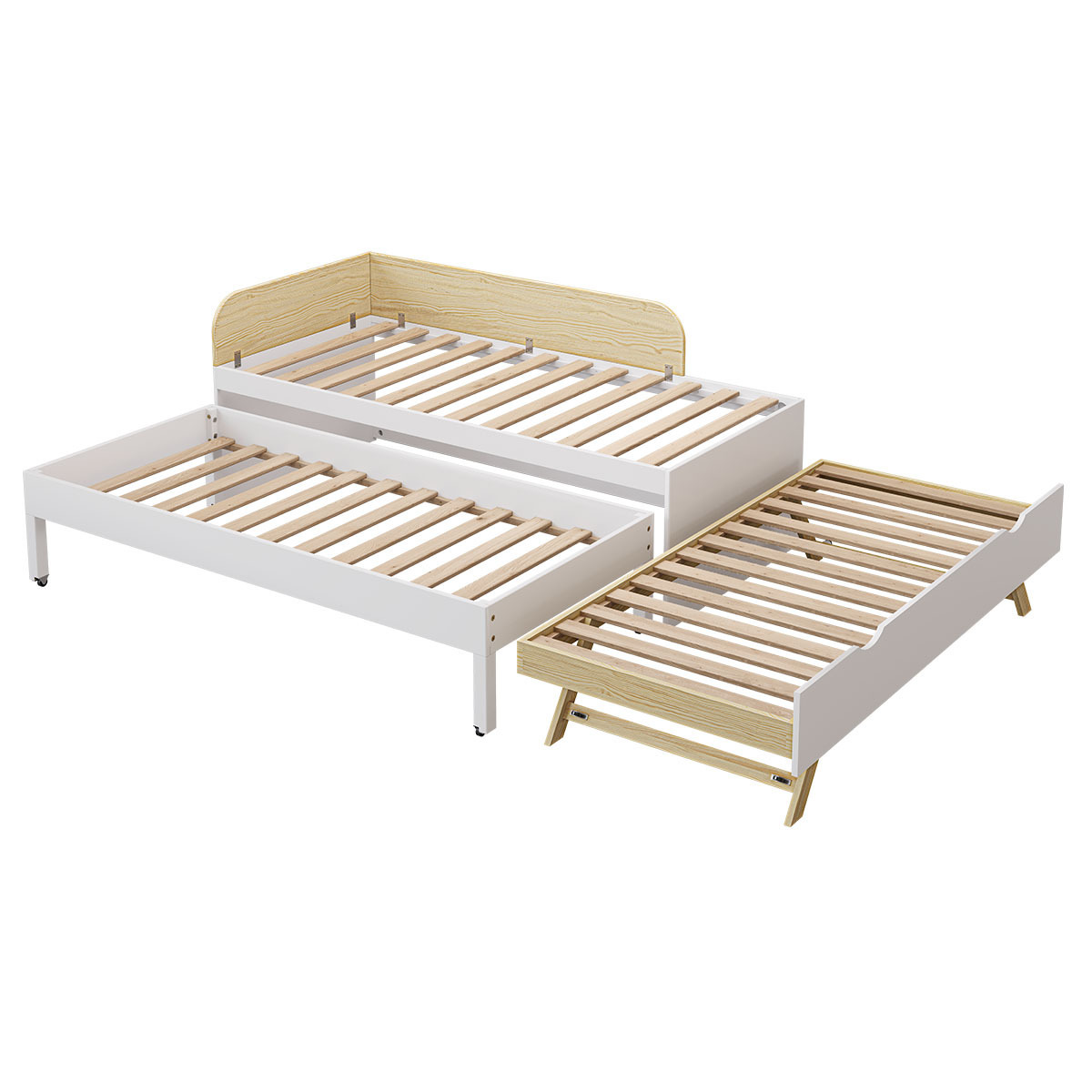 Lit gigogne 3 places Bois massif NOHA blanc, AKITEN RETAIL