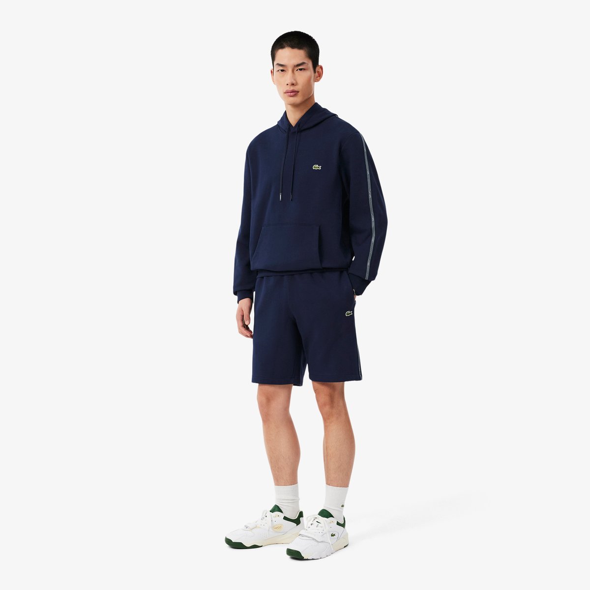 Short regular fit molleton bandes siglées bleu-166, LACOSTE