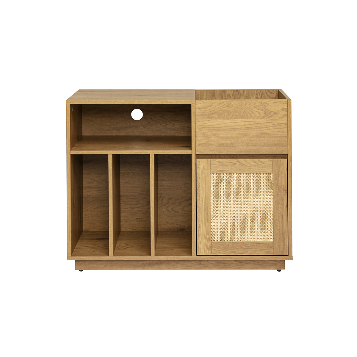 Buffet de rangement vinyles finition bois clair chêne et cannage rotin L95 cm ALICANTE chêne clair, MILIBOO
