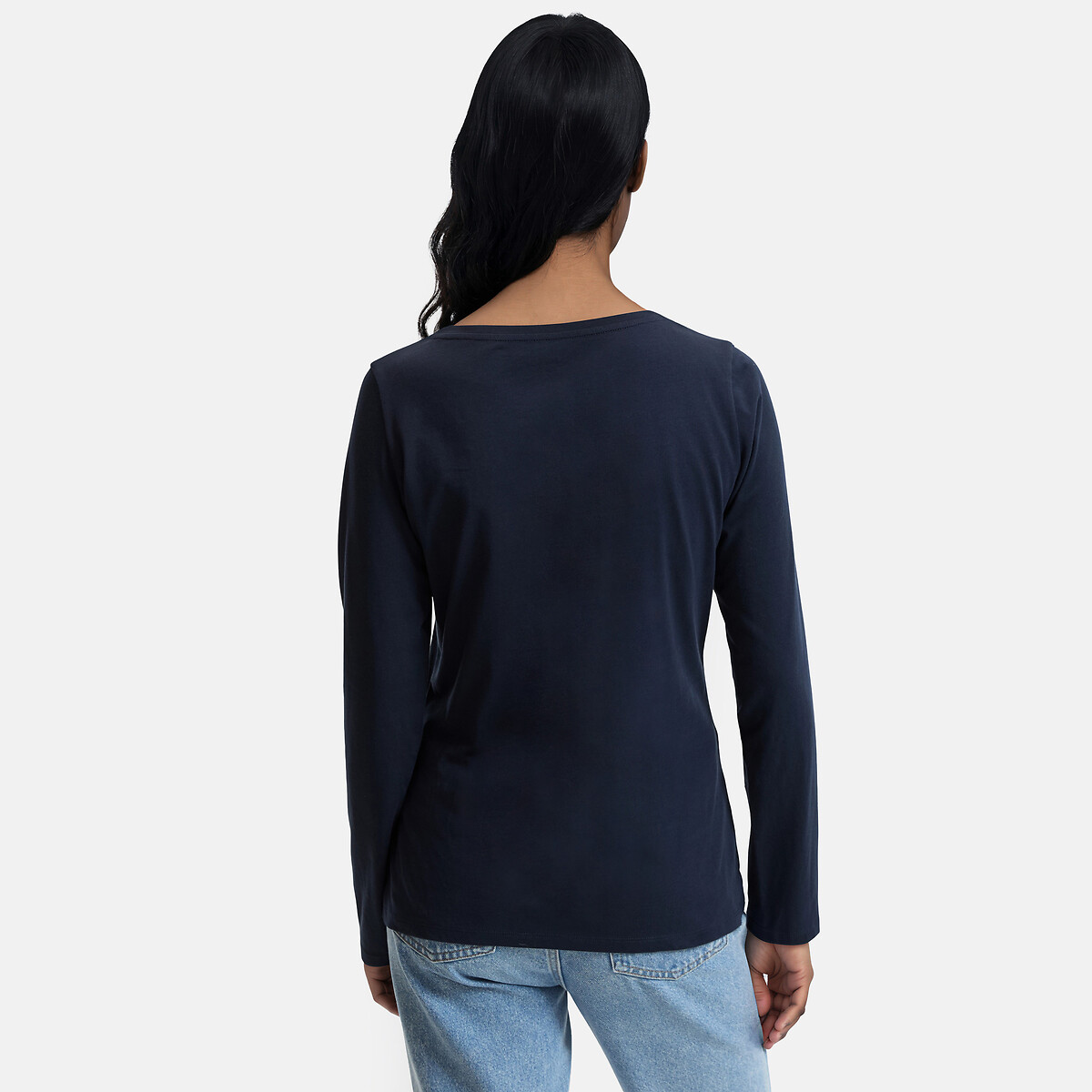 Crew Neck T-Shirt with Long Sleeves navy blue, LA REDOUTE COLLECTIONS