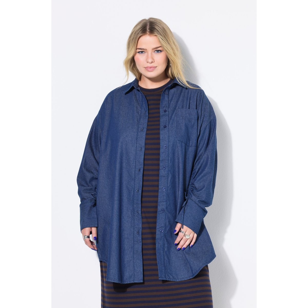 Chemisier oversize effet denim à manches bleu jean, STUDIO UNTOLD