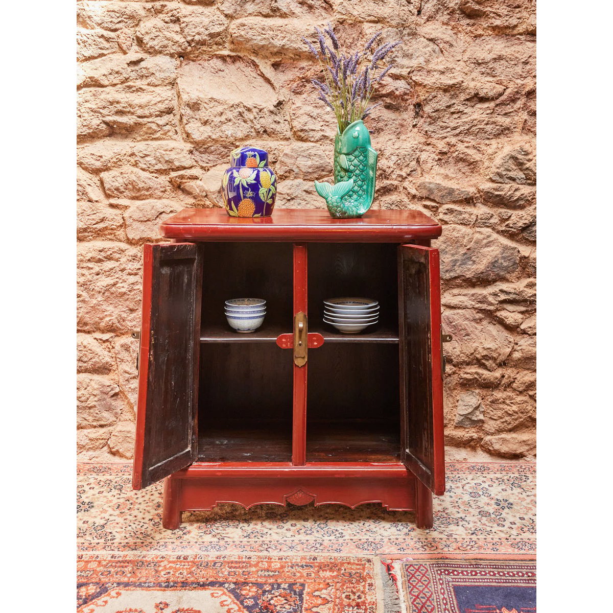 Buffet en bois chinois Gilbert N°1630 - Bon état rouge, DEBONGOUT