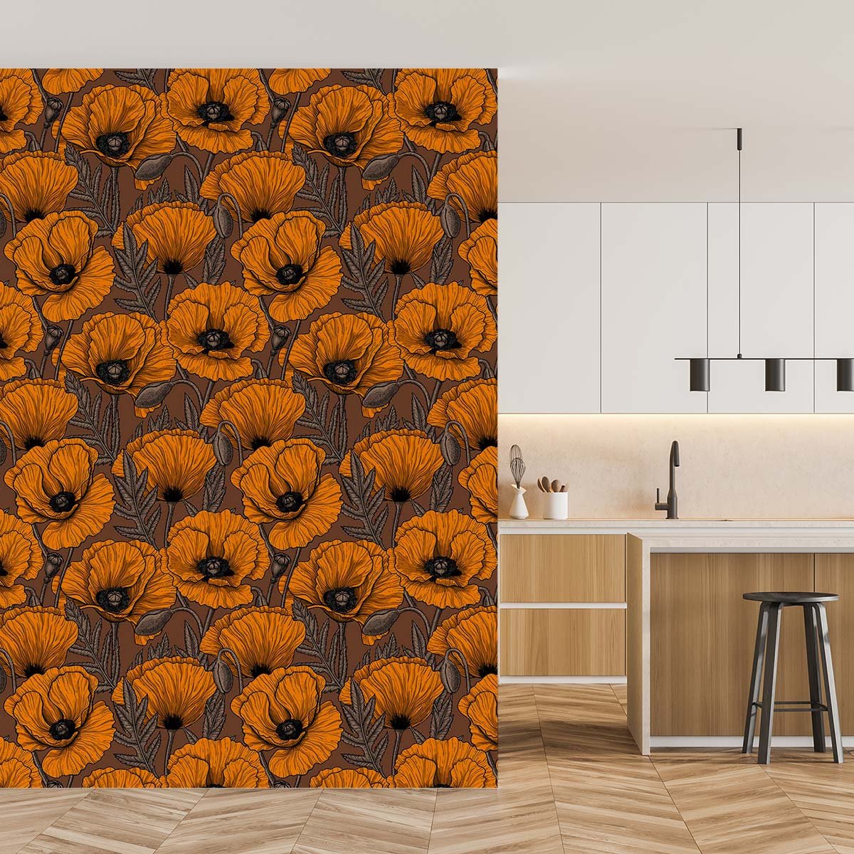 Papier peint papier coquelicot orange intissé, HEXOA