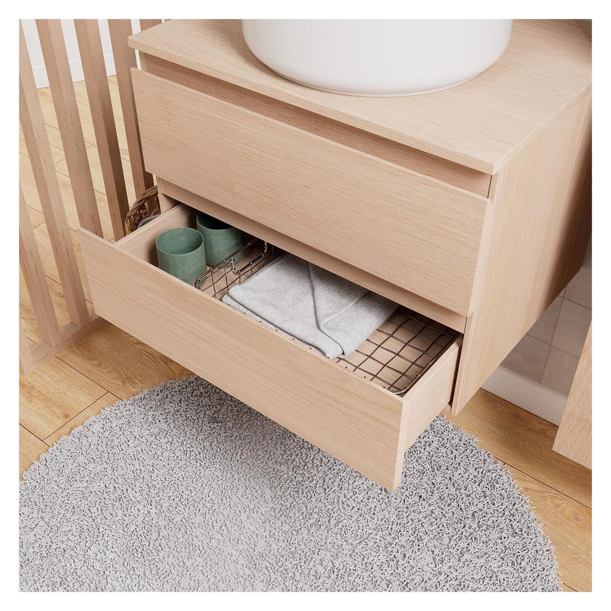 Ensemble meuble simple vasque 60 cm + vasque SORRENTO chêne, MOB IN