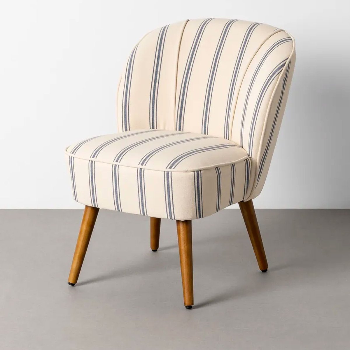 Fauteuil crapaud beige rayures bleues 54x64x73cm bleu, WADIGA
