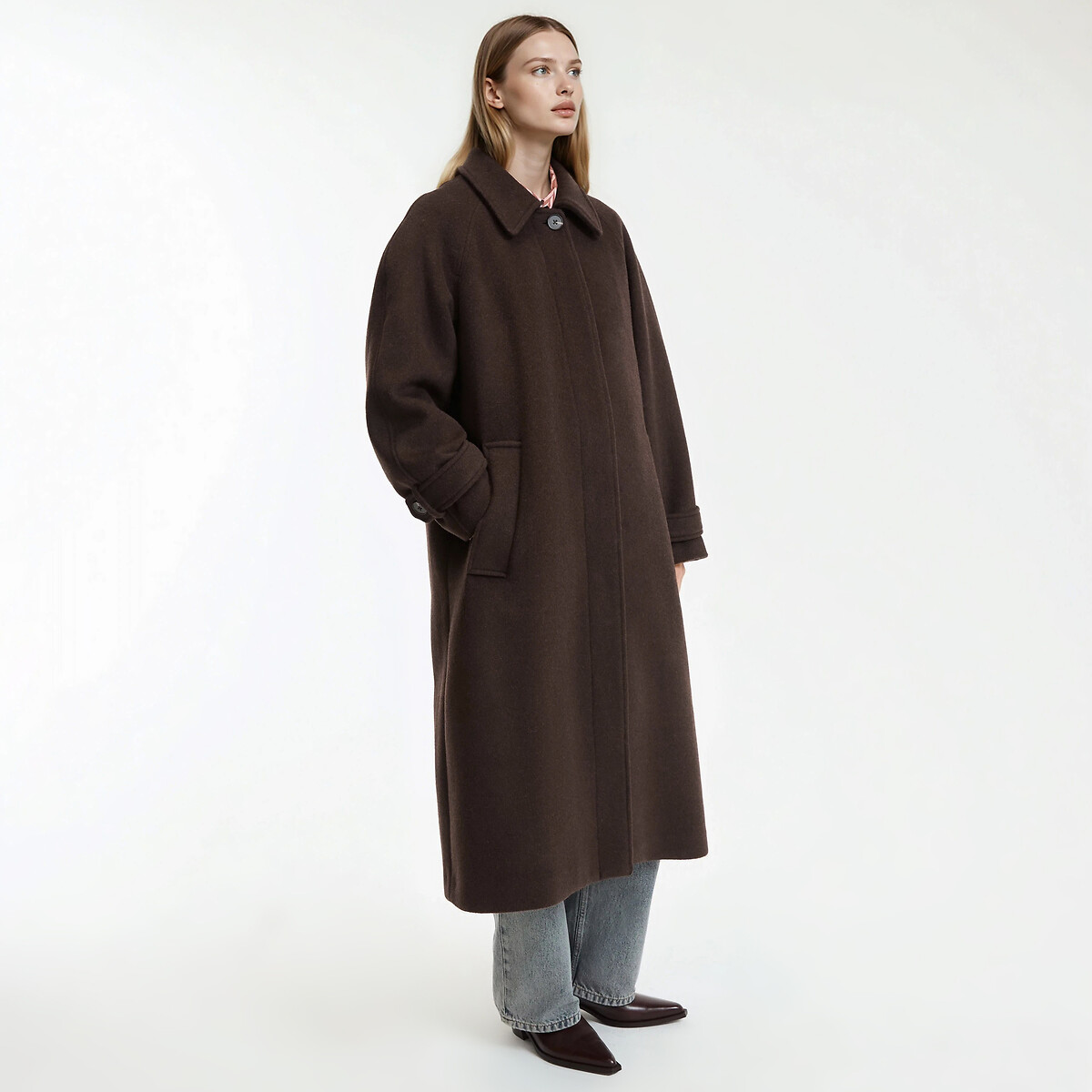 Manteau drap de laine mélangée, Signature ISIDORE marron chocolat, LA REDOUTE COLLECTIONS