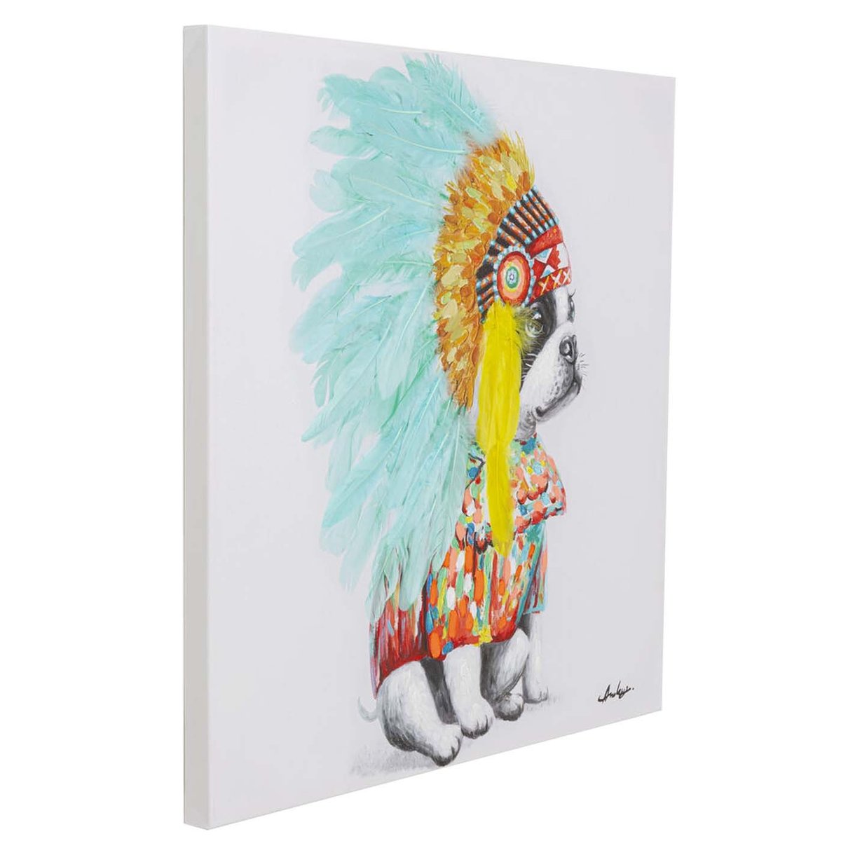 Tableau bouledogue coiffe indienne 80x80cm multicolore, KARE DESIGN