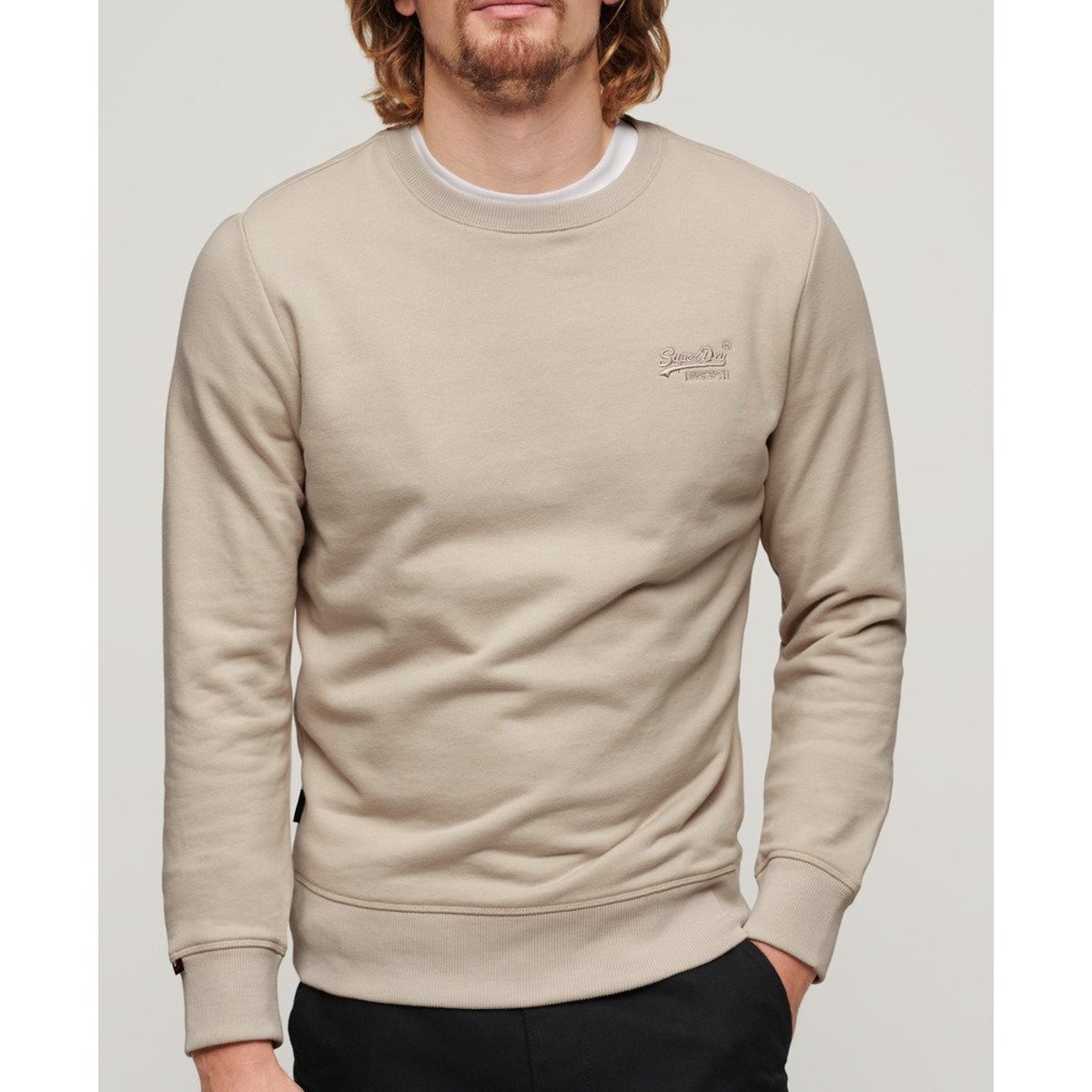 Sweat ras du cou à logo Essential beige taupe clair, SUPERDRY