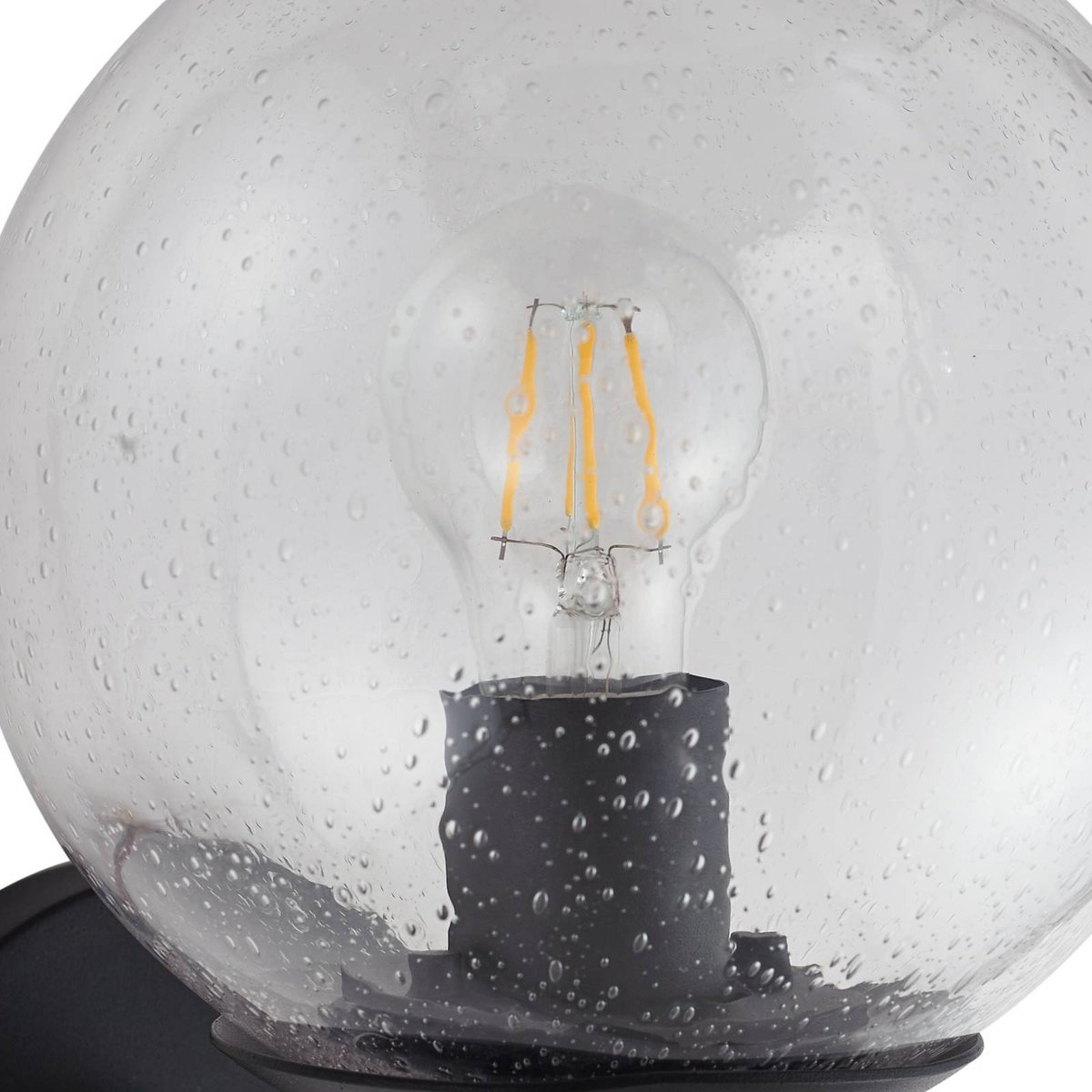 Applique extérieure en verre moderne, Dangan noir, transparent, LINDBY