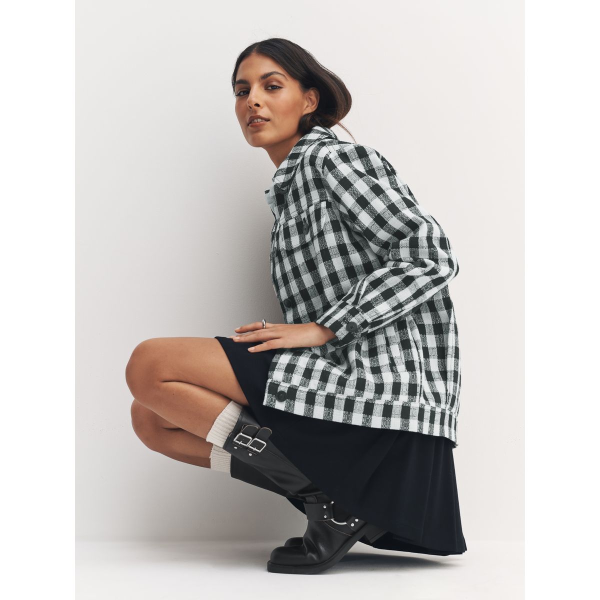Veste-chemise bouclée bleu marine/blanc vichy, NEXT