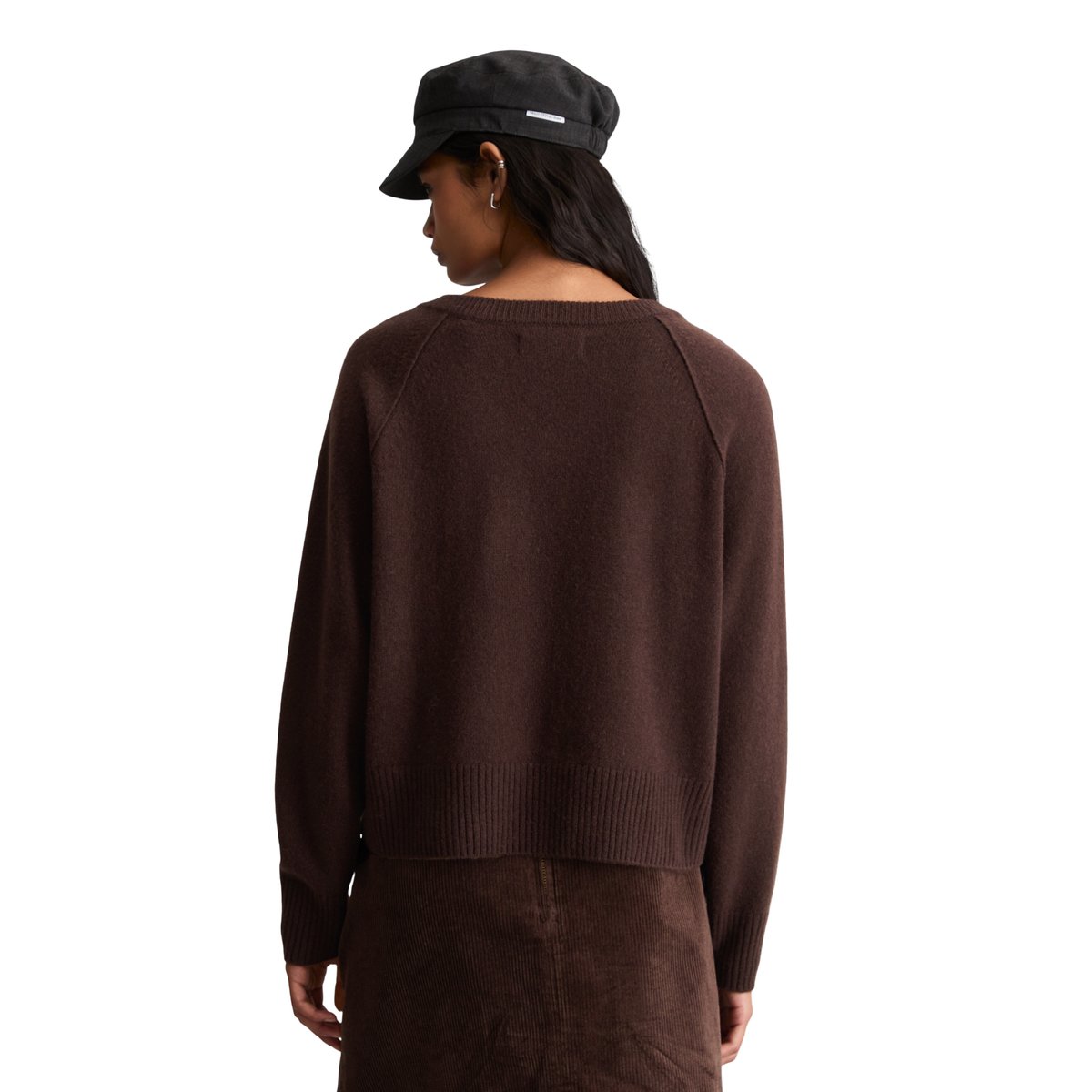 Pull à col en V en laine mérinos, coupe classique au toucher doux marron, MARC O’POLO DENIM