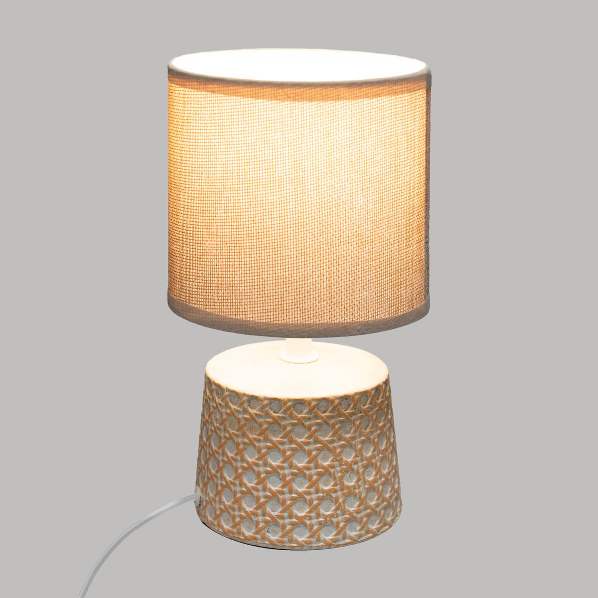 Lampe céramique grès design cannage YOJOA beige, ATMOSPHERA