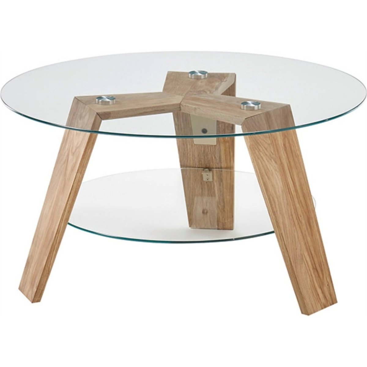 Table basse ronde en verre et chêne HIREELL chêne et verre transparent, RECOLLECTION